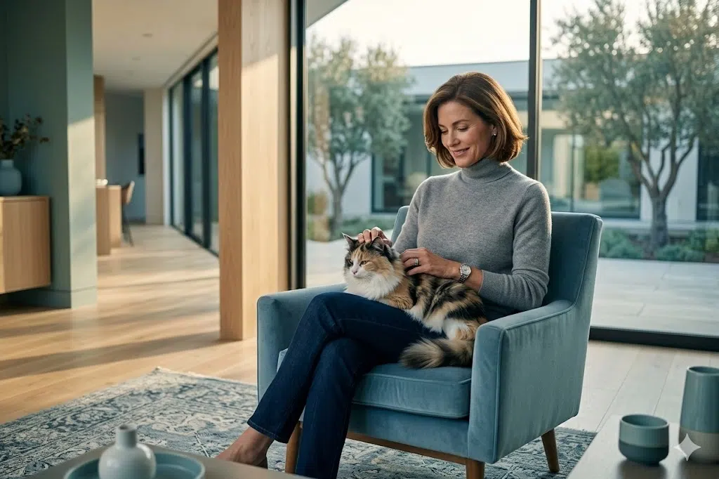 Mujer con su gato — joya conmemorativa para mascotas