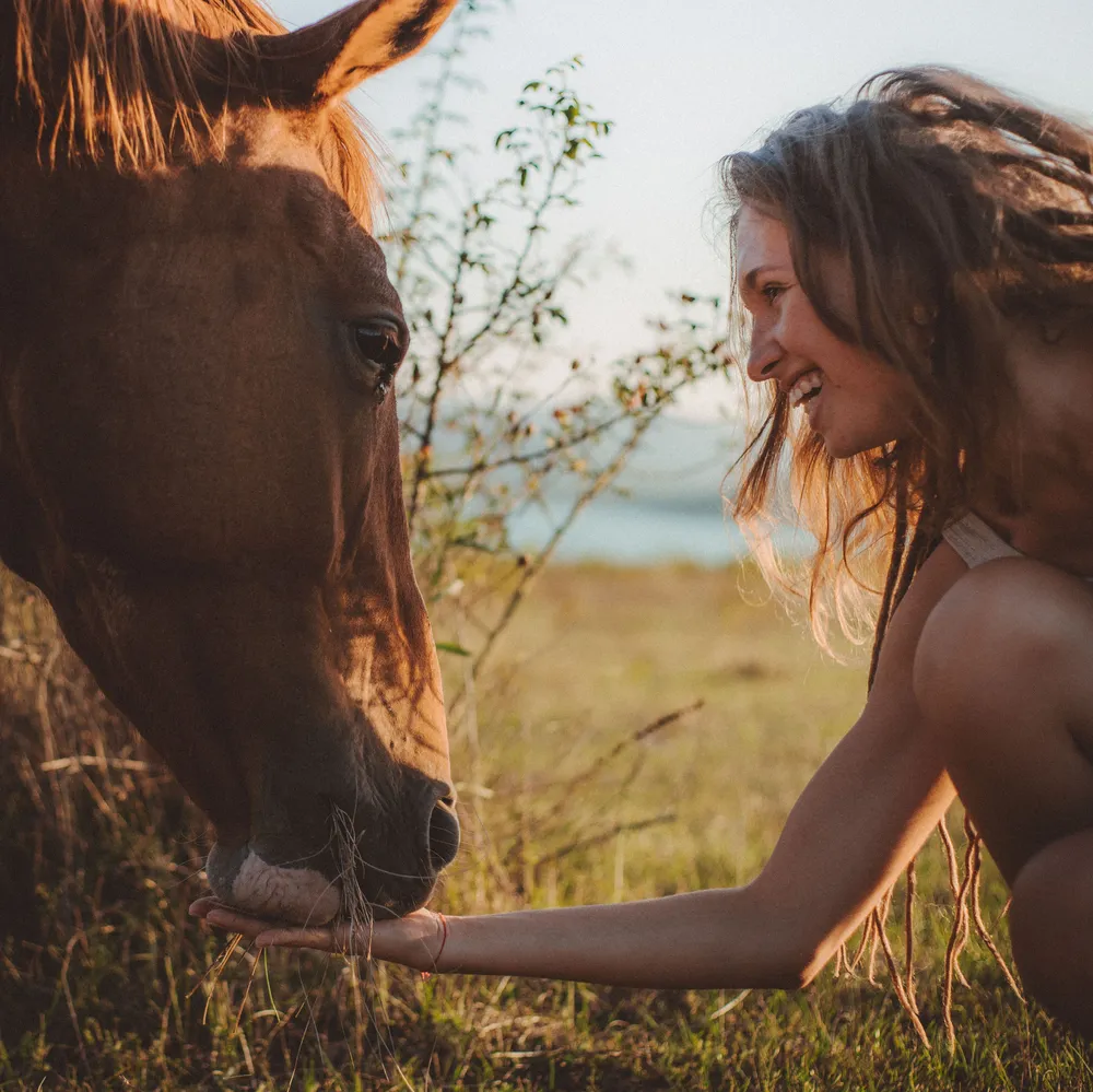 Woman with her horse — Sakti Atelier memorial jewelry