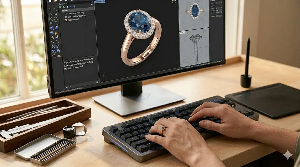 Diseño digital de joya en ordenador