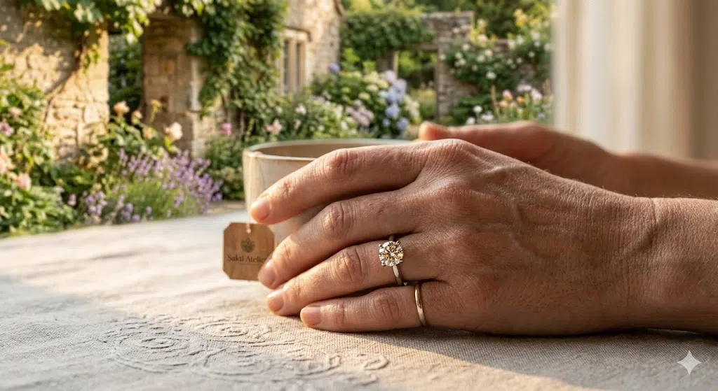 Mujer sosteniendo a su gato en brazos — joyería conmemorativa de diamantes creados a partir de cenizas de mascota Sakti Atelier